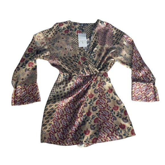 Zara Woman's Sz XS Patchwork Macedonia Faux Wrap Romper Dress NWT - Picture 15 of 15